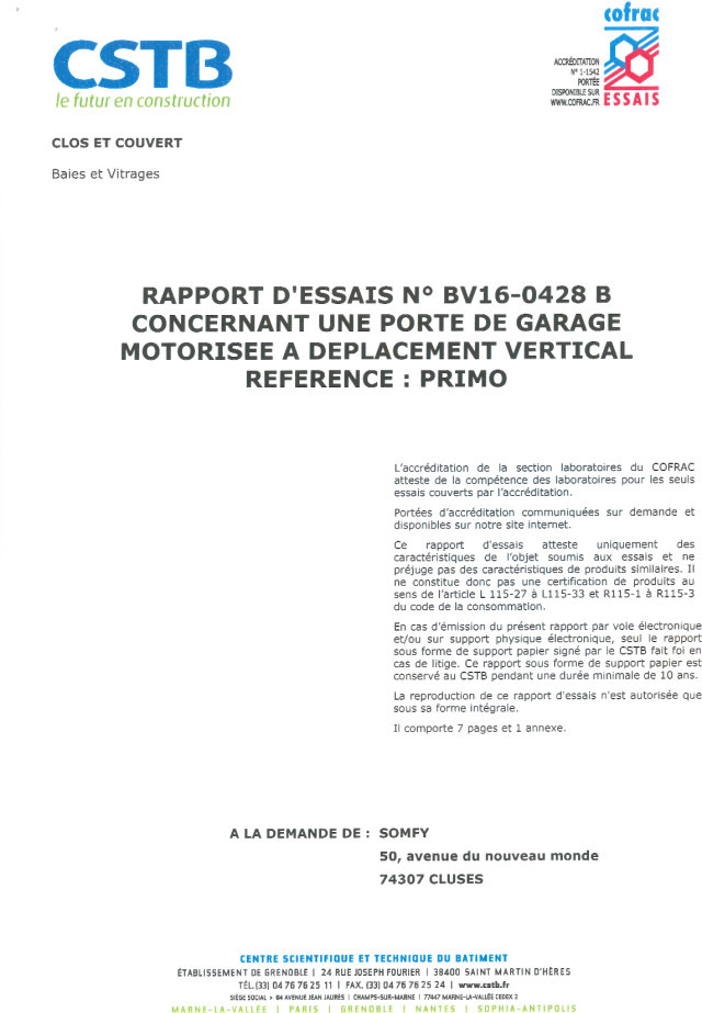 Rapport d'essais Primo