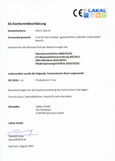 Vorschaubild EG-Konformitätserklärung Deckenlauftore DE