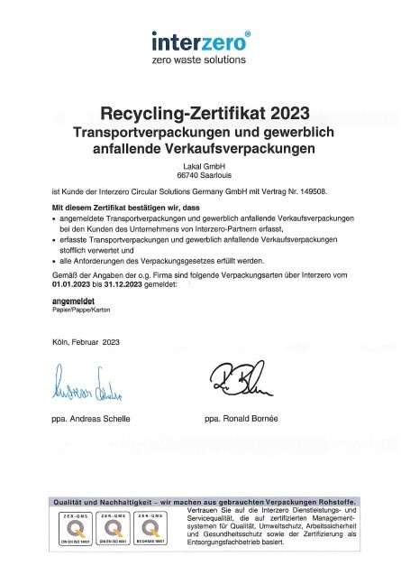 Recycling-Zertifikat 2022