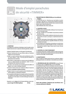 Mode d‘emploi parachutes de sécurité Timmer