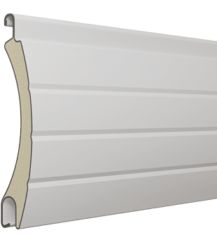 3D-Darstellung einer AHS37 Rollladenlamelle aus Aluminium und Schaum